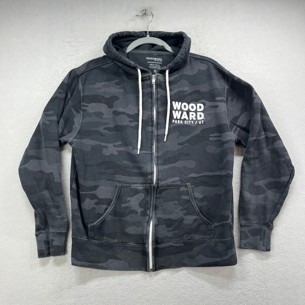 Woodward Park City UT Hoodie Mens M Black Camo Full Zip Sweatshirt Streetwear